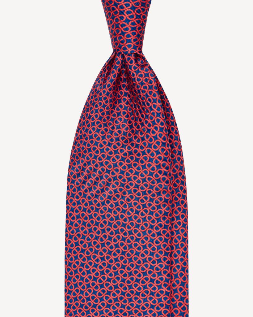 Maillon Selftipped Italian Silk Tie - Navy/Wine