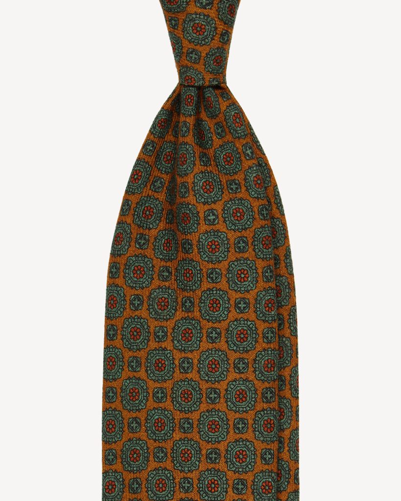 Medallion Flower printed Italian Wool Tie - Mustard