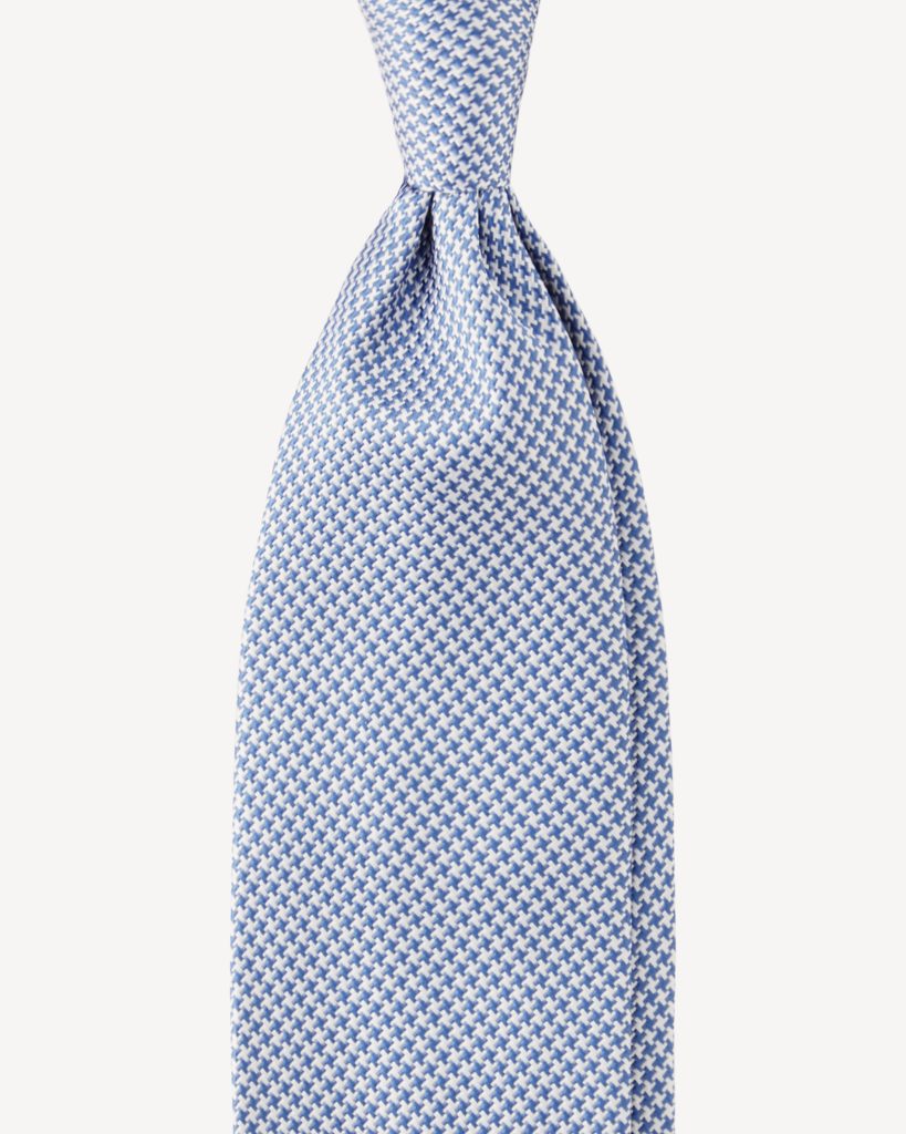 Micro Cross Woven Silk Jacquard Tie - Light Blue/White