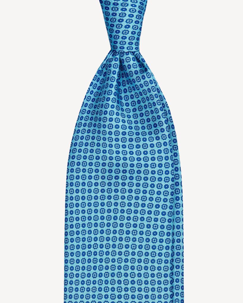 Micro Floral 3-fold Handprinted SELFTIPPED silk tie - Sea