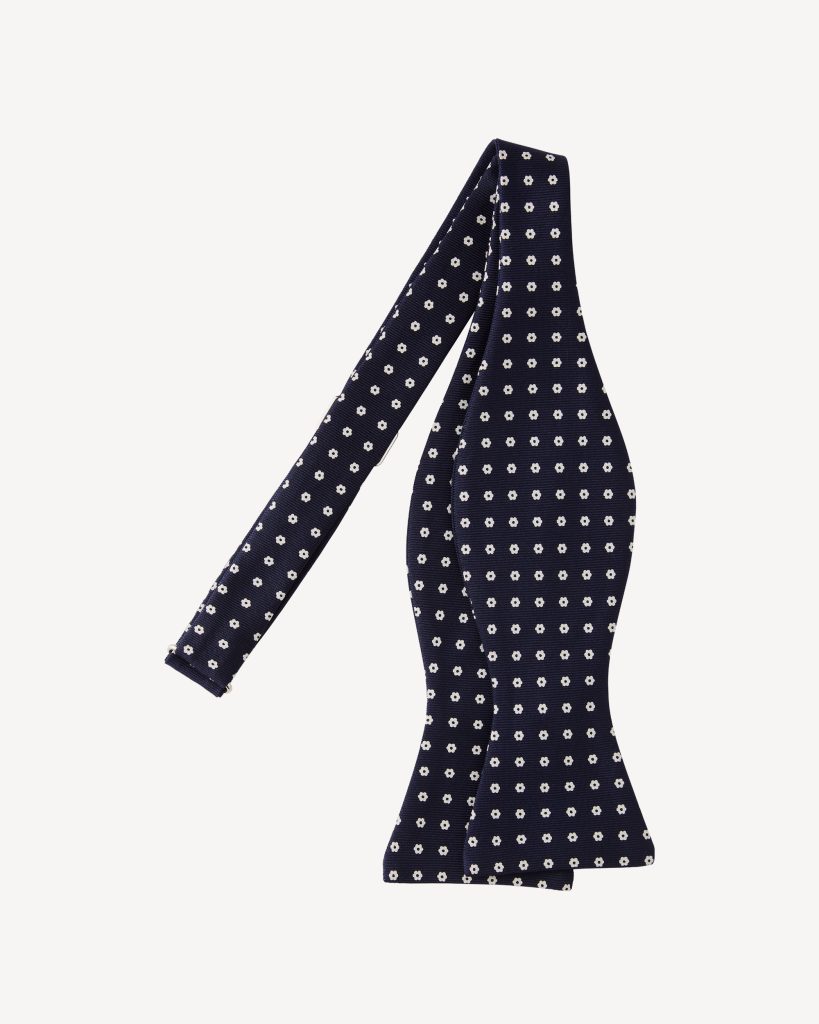 Micro Floral Silk Bow Tie - Navy