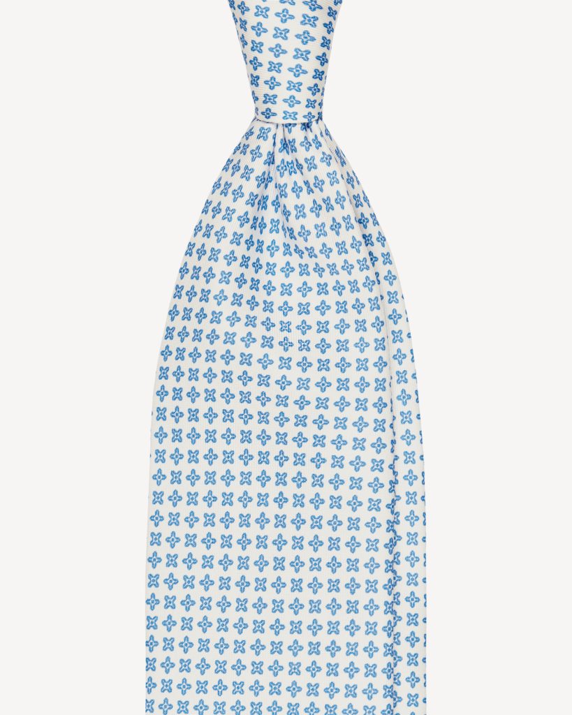 Micro Flower SELFTIPPED SILK TIE – White/Light Blue
