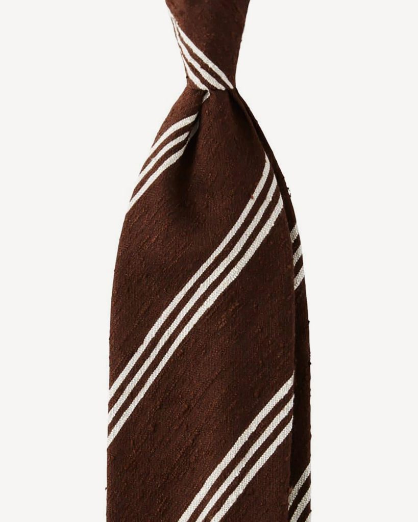 Multi Stripe Handrolled Woven Shantung Tie - Brown Mix