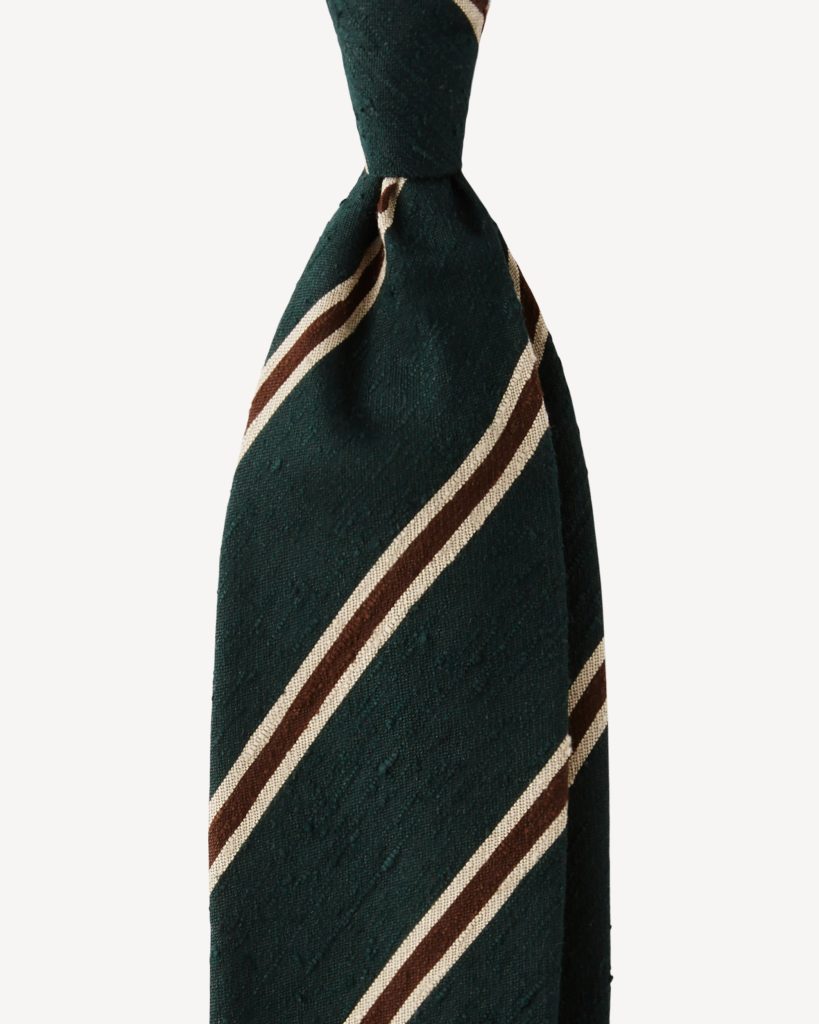 Multi Stripe Handrolled Woven Shantung Tie - Forest Mix