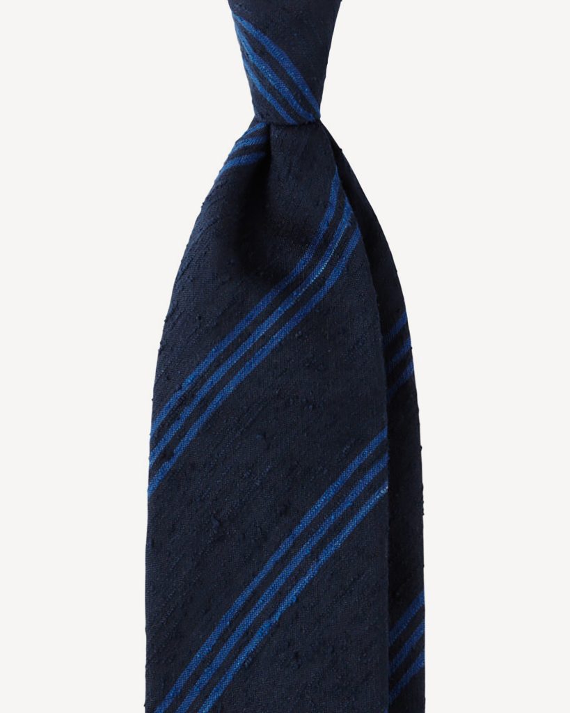 Multi Stripe Handrolled Woven Shantung Tie - Navy/Blue