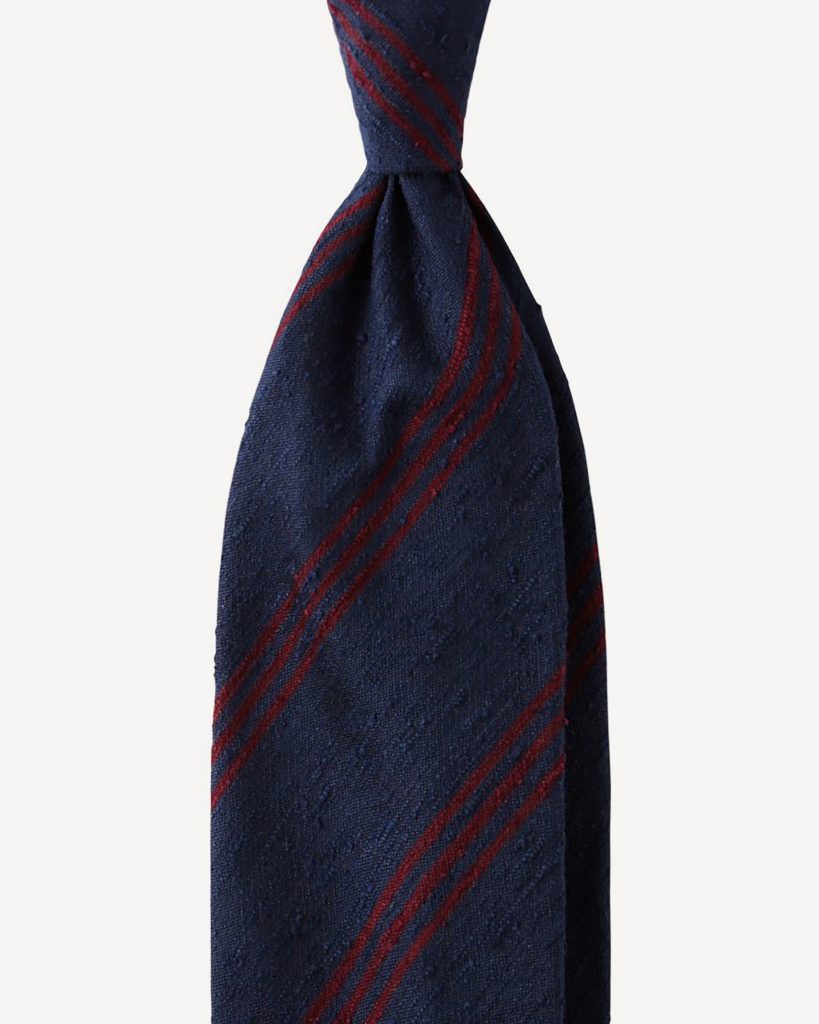 Multi Stripe Handrolled Woven Shantung Tie - Navy/Wine