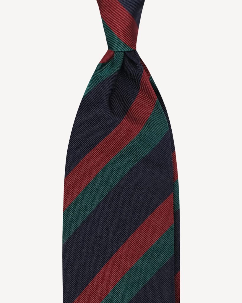Multi Stripe Handrolled Woven Silk Tie - Navy/Red Mix
