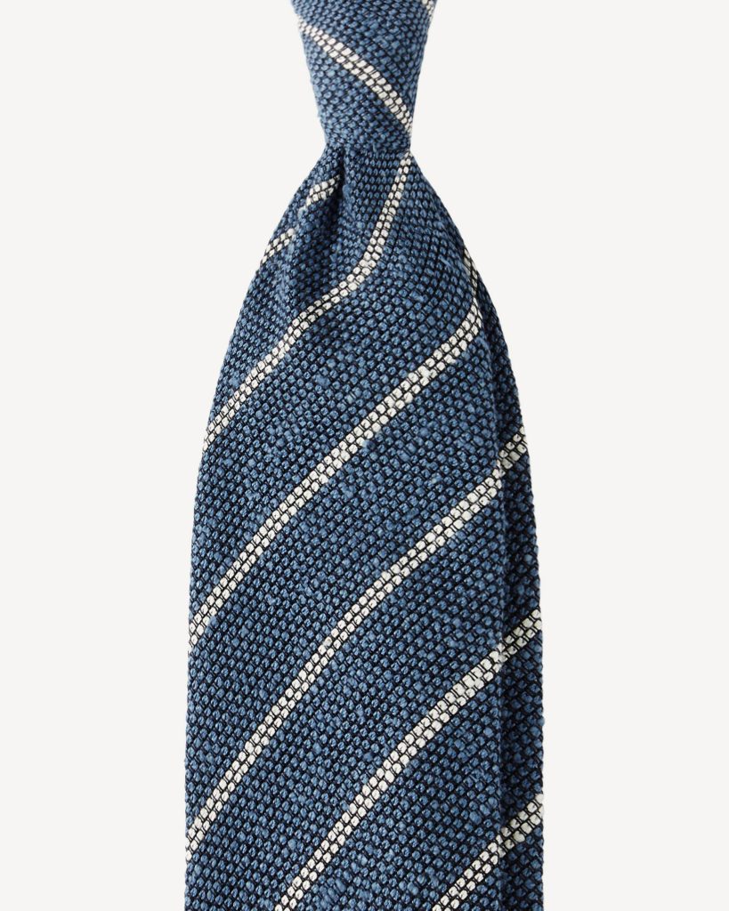 Multi Stripe Woven Grenadine/Shantung Tie - Sea/White