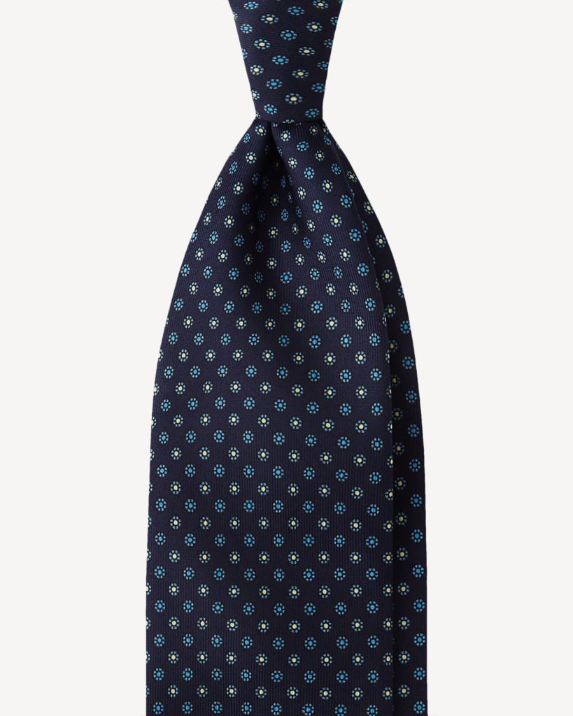 Micro Floral Selftipped Italian Silk Tie - Navy Mix
