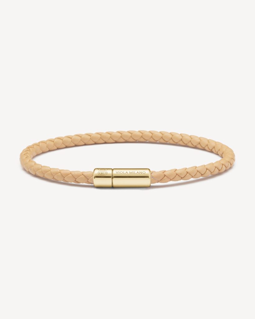 Single Wrap Italian Leather bracelet with Gold Plated Clasp - Pale Yellow