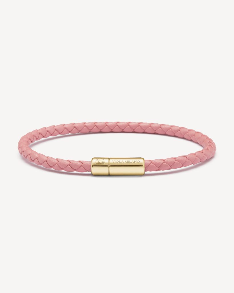 Single Wrap Italian Leather bracelet with Gold Plated Clasp - Pink
