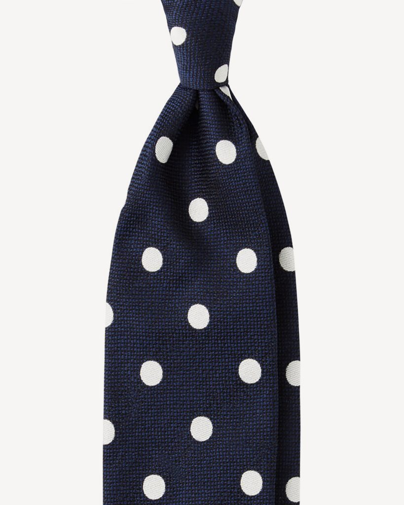 Moon Dot Handrolled Woven Silk Jacquard Tie - Navy/White