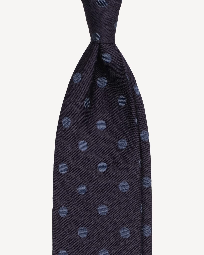 Polka Dot Handrolled Woven Silk Tie - Navy/Sea