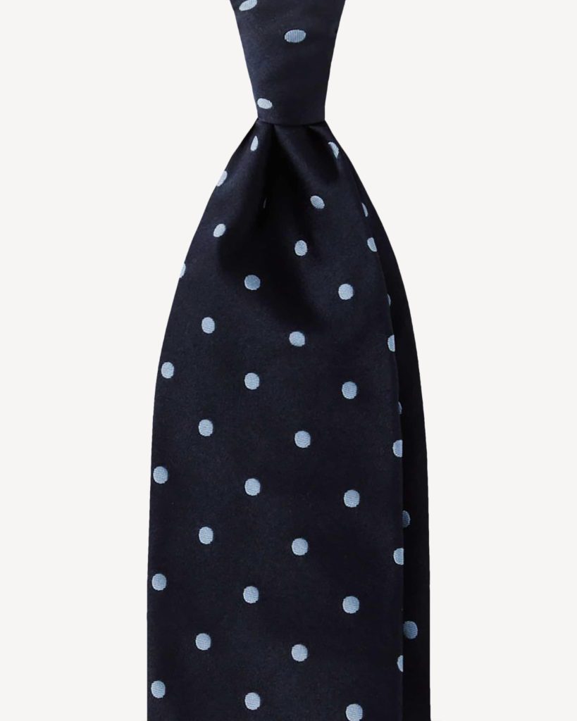 Polka Dot Selftipped Woven Silk Jacquard Tie - Navy/Sea