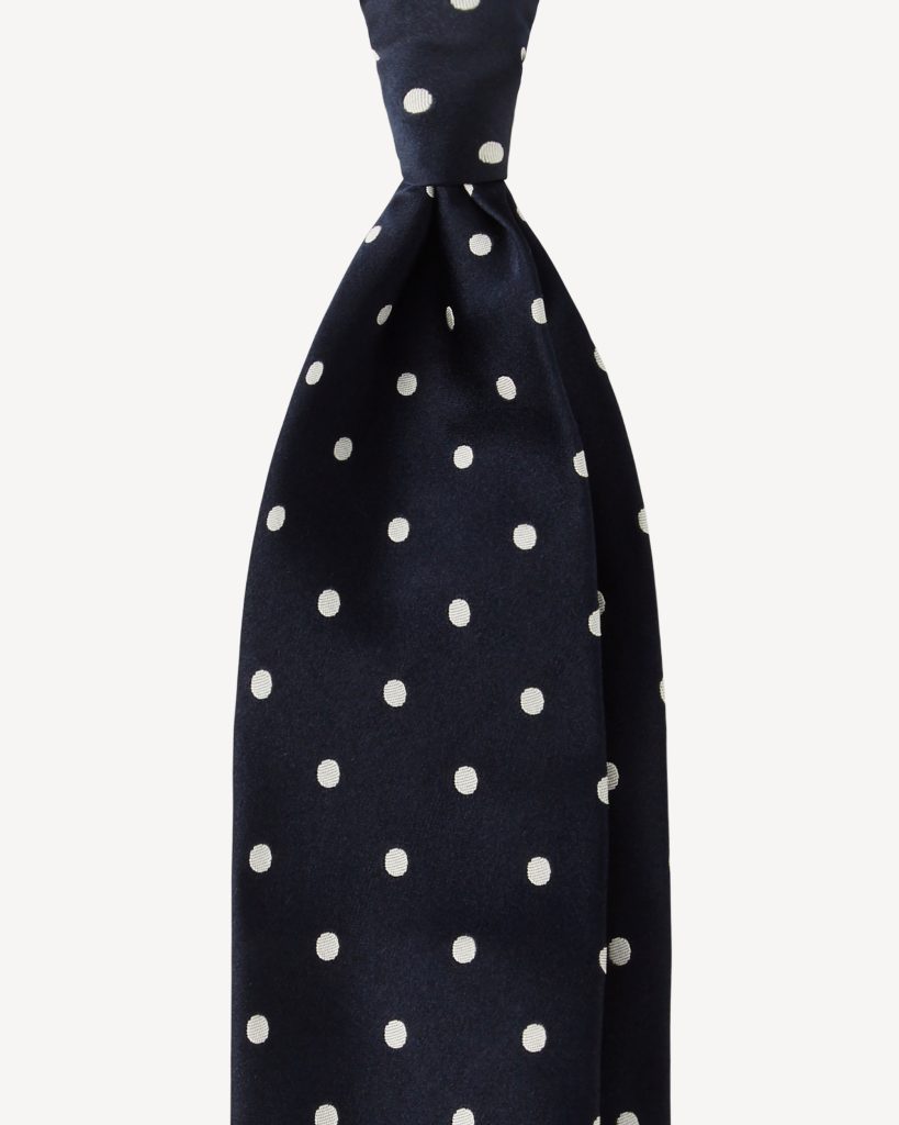 Polka Dot Selftipped Woven Silk Jacquard Tie - Navy/White