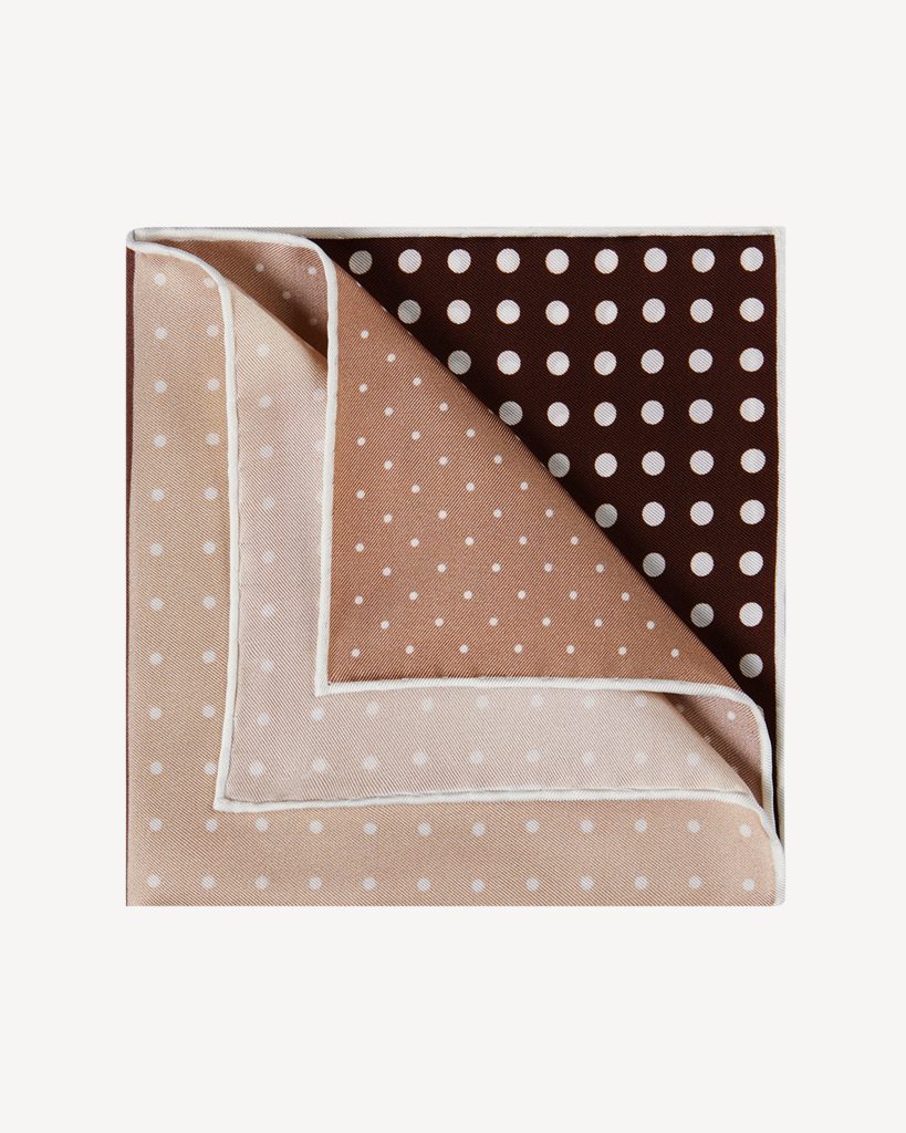 Quattro Stagioni Printed Polka Dot Silk Pocket Square - Brown Shades