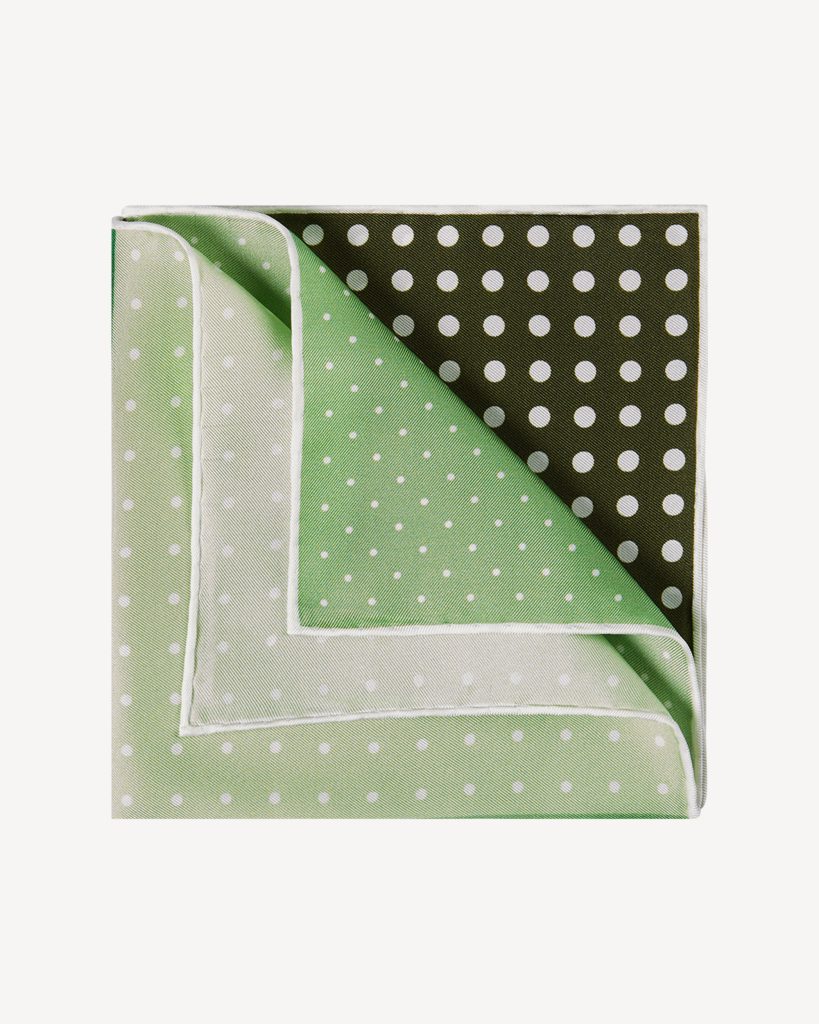 Quattro Stagioni Printed Polka Dot Silk Pocket Square - Green Shades