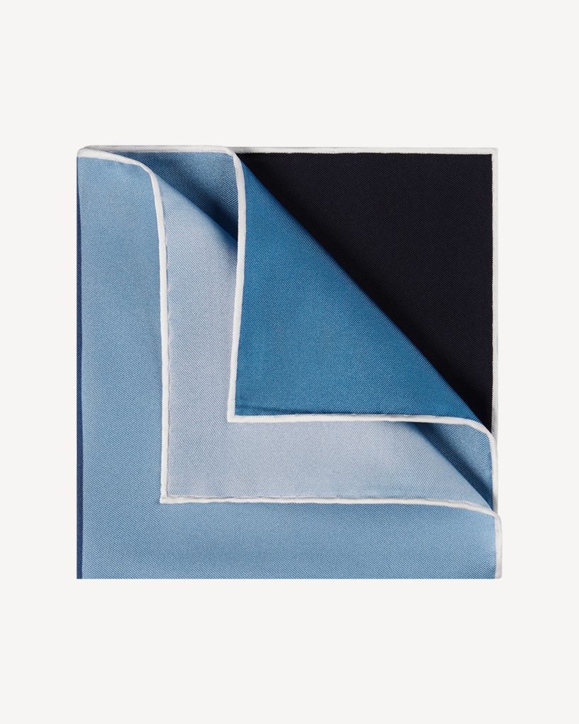 Quattro Stagioni Printed Solid Silk Pocket Square - Navy Shades