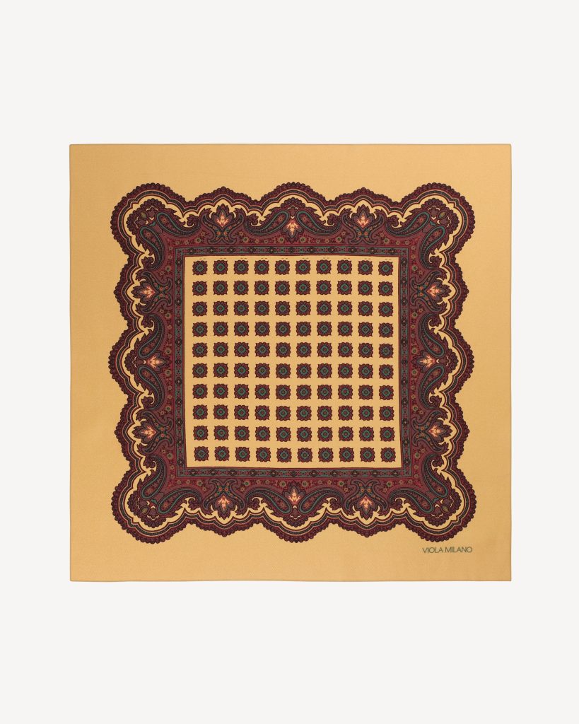 Rosette Archive Printed Silk Pocket Square - Yellow