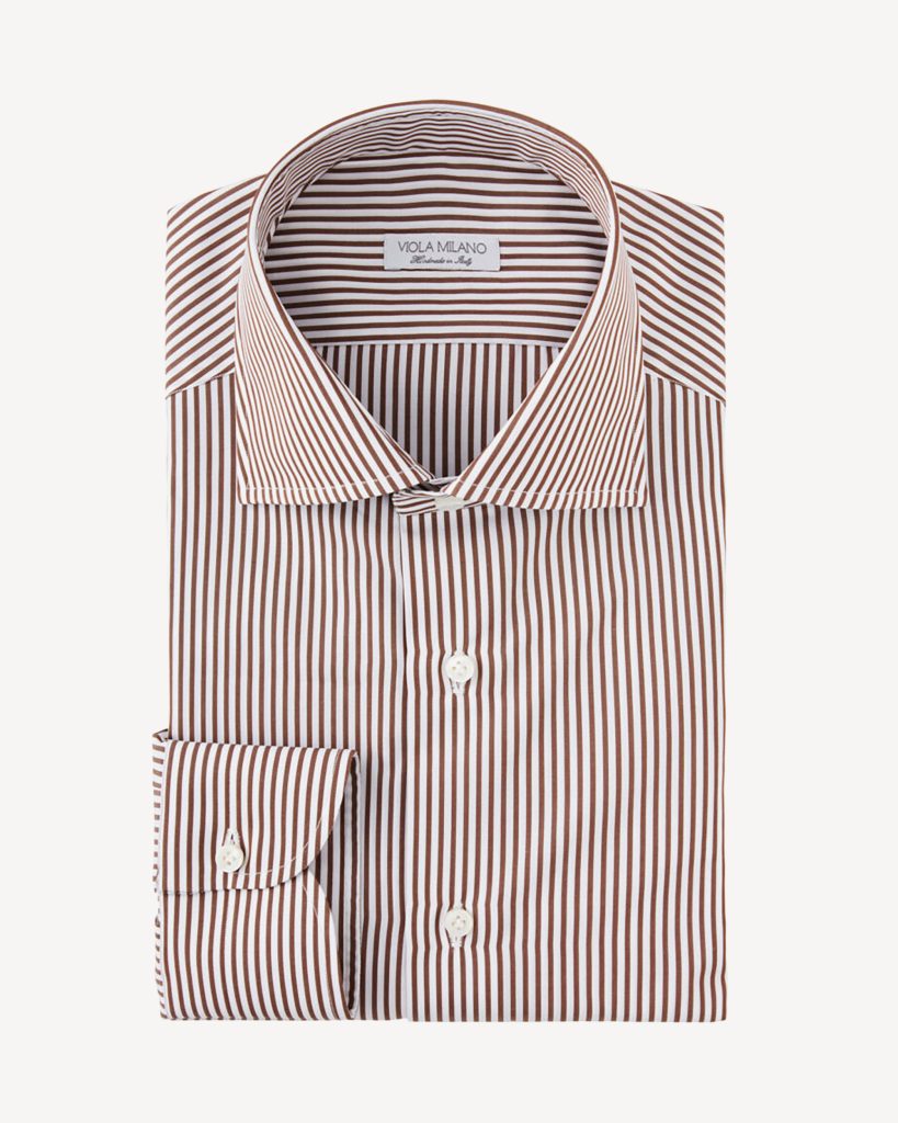 Classic Stripe Cut-away Collar Dress Shirt - Brown/White