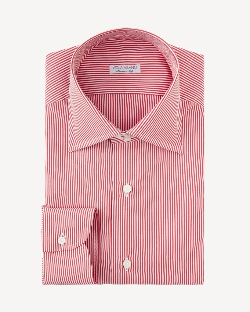 Classic Stripe Napoli Collar Dress Shirt - Rosso/Bianco