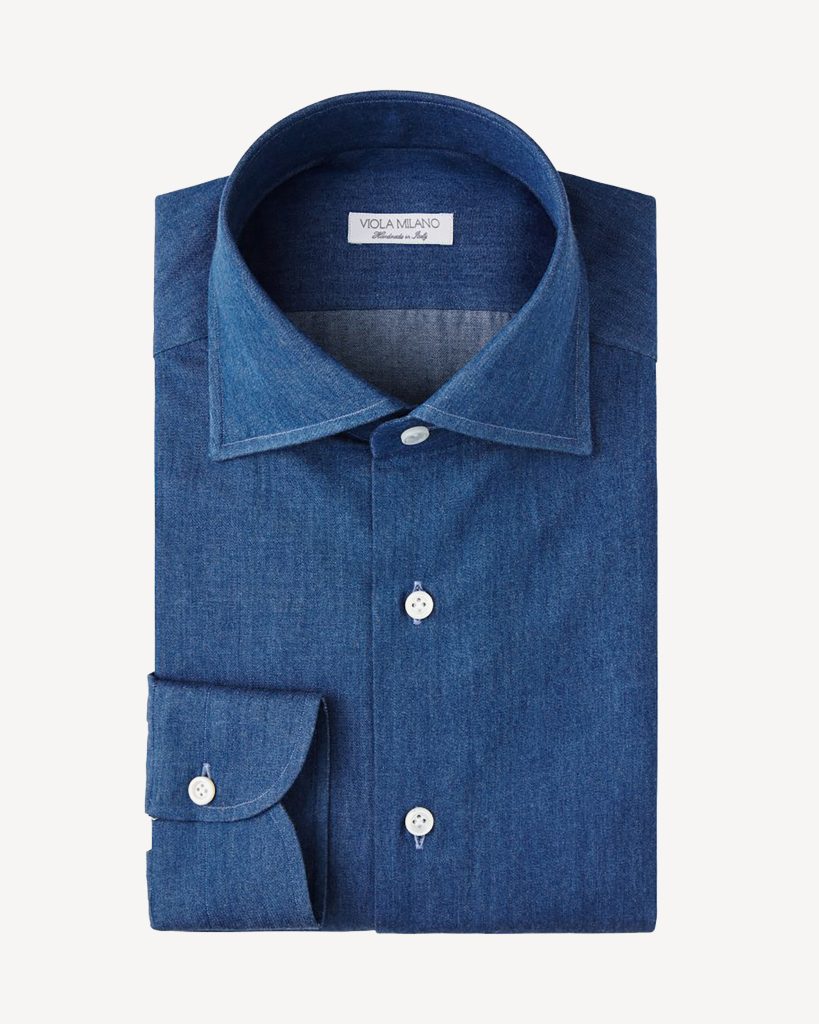 Classic Denim Cut-Away Collar Dress Shirt - Denim