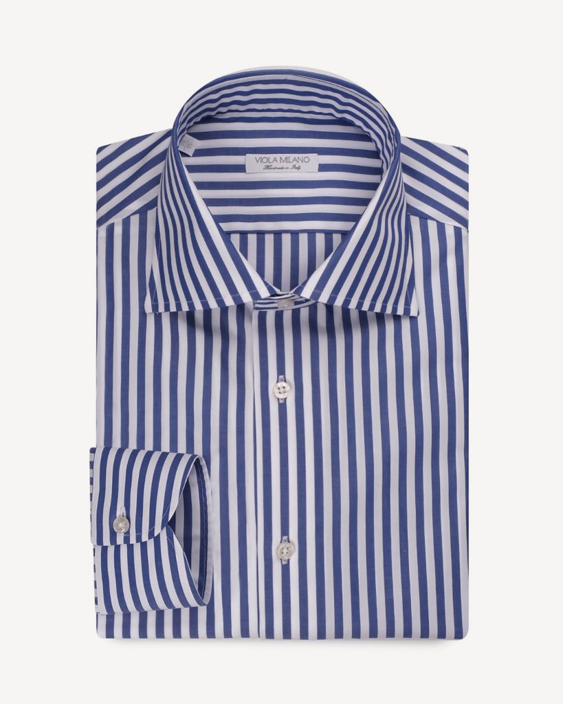 Como Stripe Cut-away Collar Dress Shirt - Azzurro/White