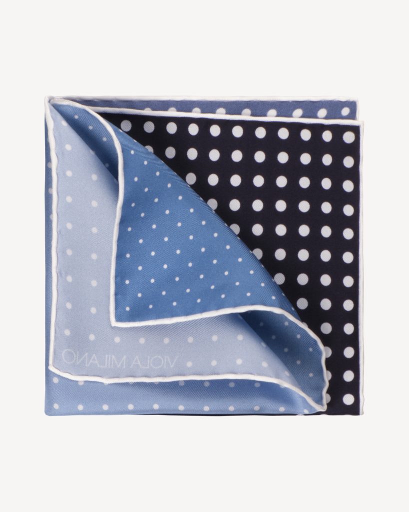 Quattro Stagioni Printed Polka Dot Silk Pocket Square - Navy Shades
