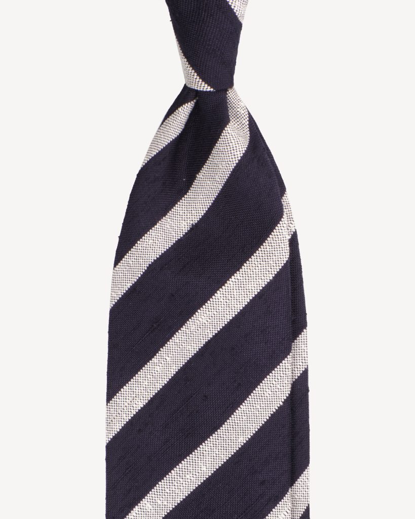 Classic Stripe Handrolled Woven Shantung Tie - Navy/White