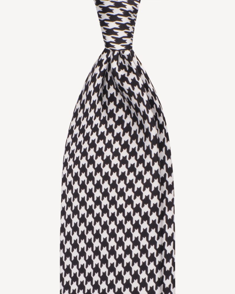 Dogtooth Selftipped Italian Silk Tie - Black
