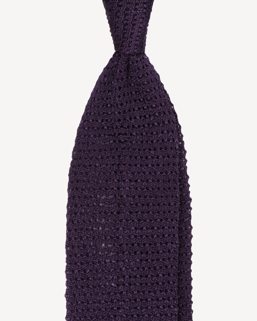 Knitted Solid V-end Silk Tie - Deep Purple