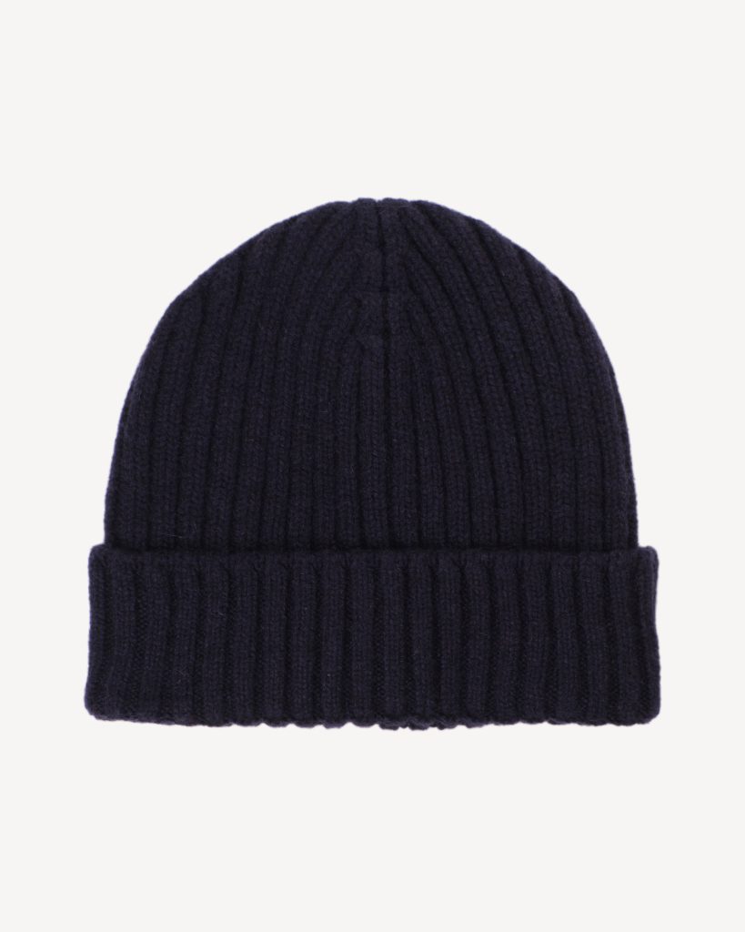 Solid 100% Cashmere Beanie - Navy