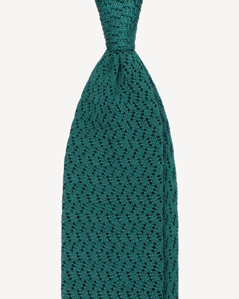 Knitted Zig Zag Pattern Silk Tie - Fall Green