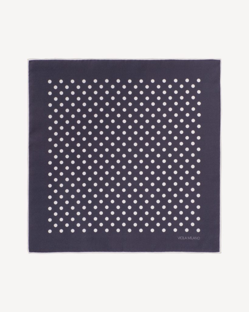 Polka Dot Silk Pocket Square - Grey/White