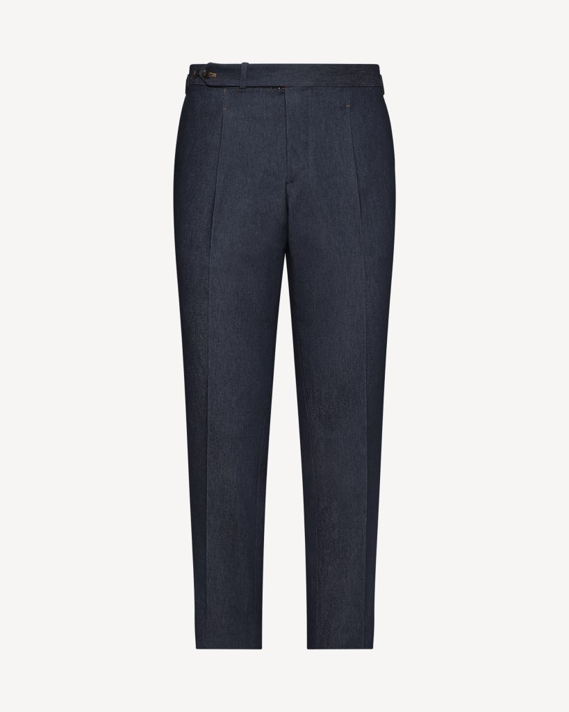 Single Pleated Sartorial Denim Pants With Side Adjusters - Classic