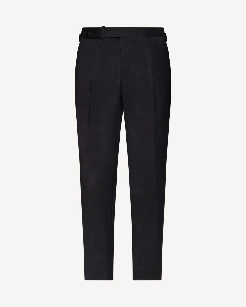 Single Pleated Sartorial Wool Pants With Side Adjusters - Dark Grey