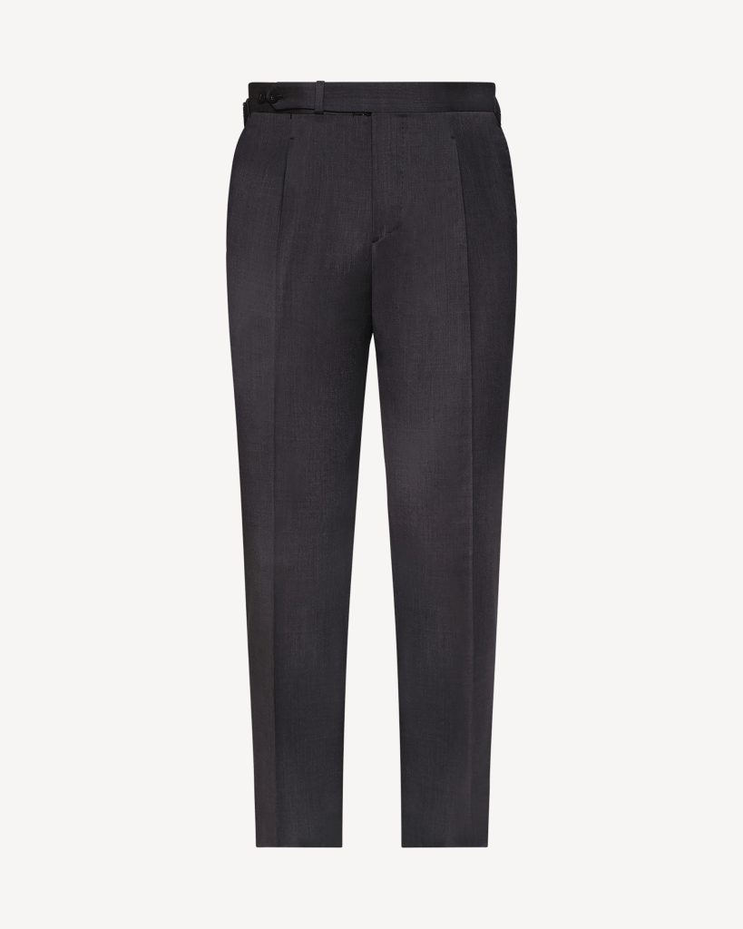 Single Pleated Sartorial Wool Pants With Side Adjusters - Mid grey