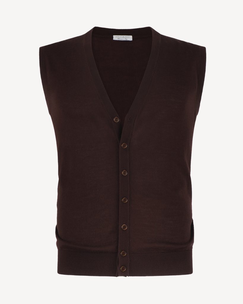 Sleeveless Cashmere/Silk Cardigan - Brown
