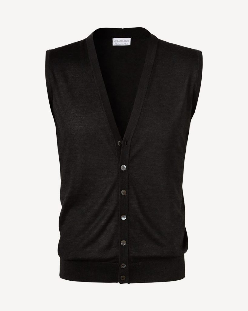 Sleeveless Cashmere/Silk Cardigan - Dark Grey