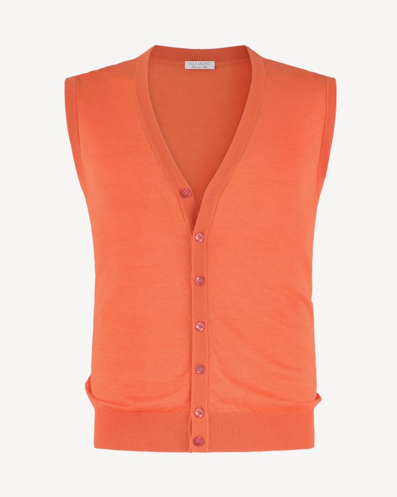 Sleeveless Cashmere/Silk Cardigan - Orange