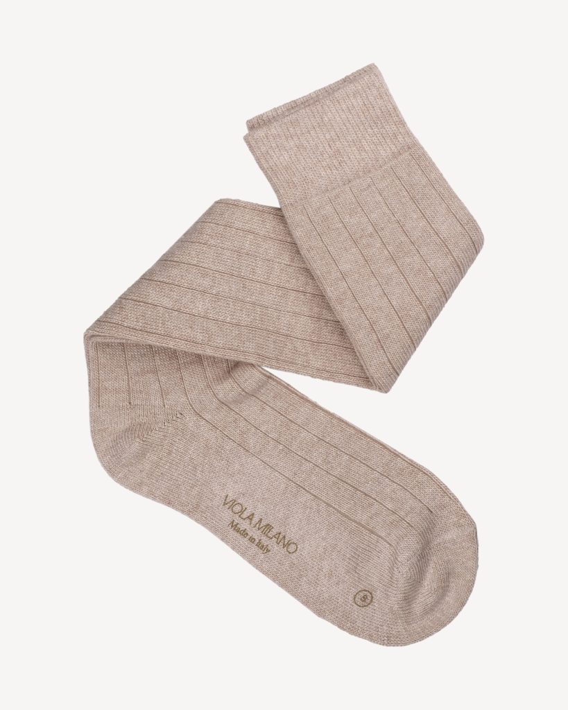 Solid 100% Cashmere Over-The-Calf Socks – Beige