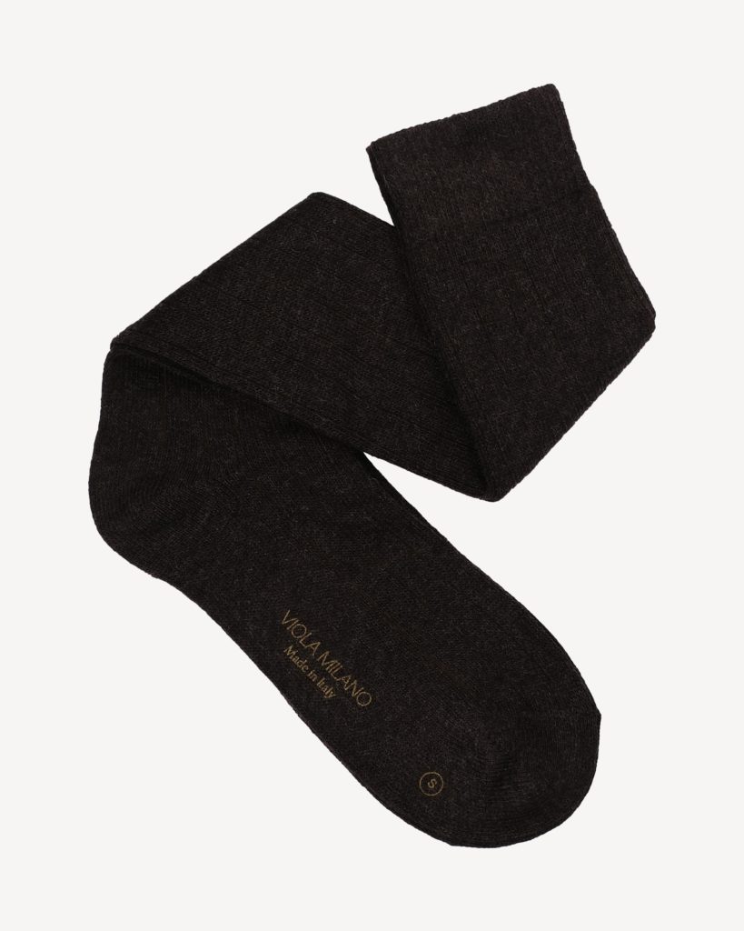 Solid 100% Cashmere Over-The-Calf Socks – Brown