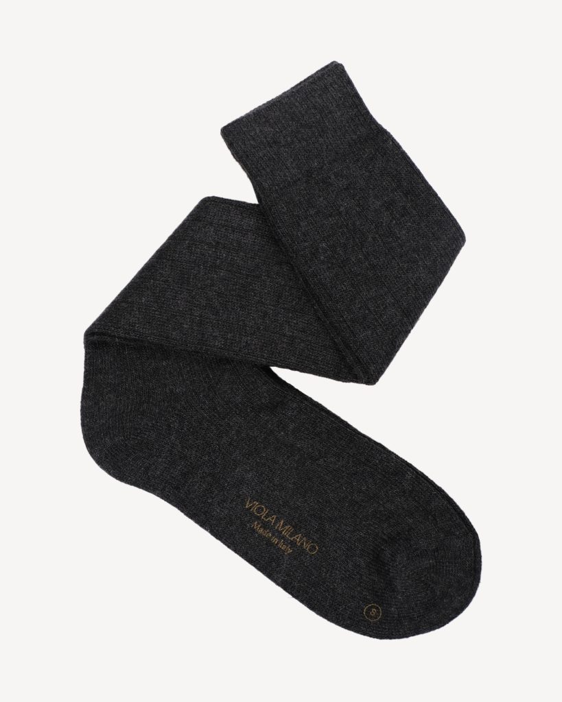 Solid 100% Cashmere Over-The-Calf Socks – Charcoal