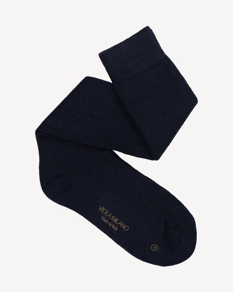Solid 100% Cashmere Over-The-Calf Socks – Navy