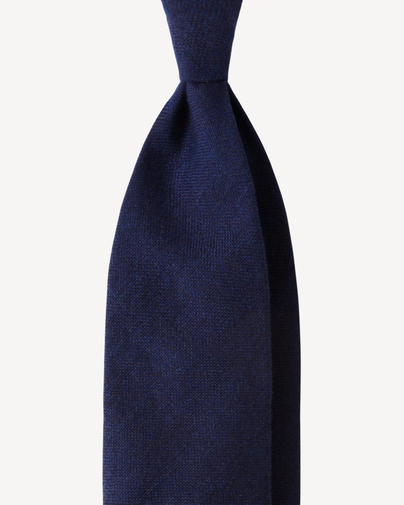 Solid 3-fold Handrolled 100% Cashmere Tie - Navy