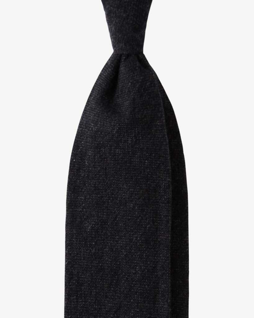 Solid 7-fold Handrolled 100% Cashmere Tie - Charcoal