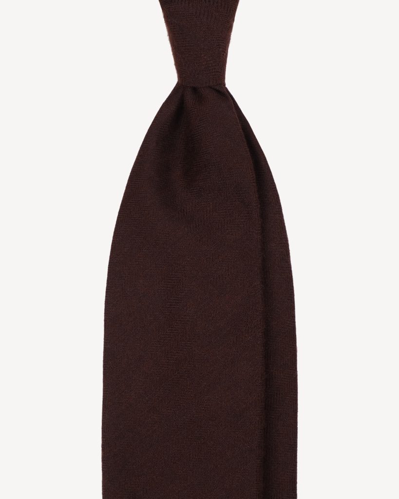 Solid 100% Italian Cashmere Tie - Brown Herringbone