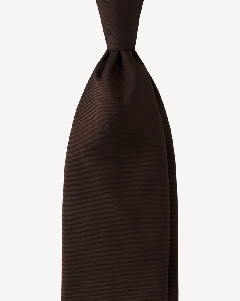 SOLID WOVEN SELFTIPPED SILK TIE – BROWN