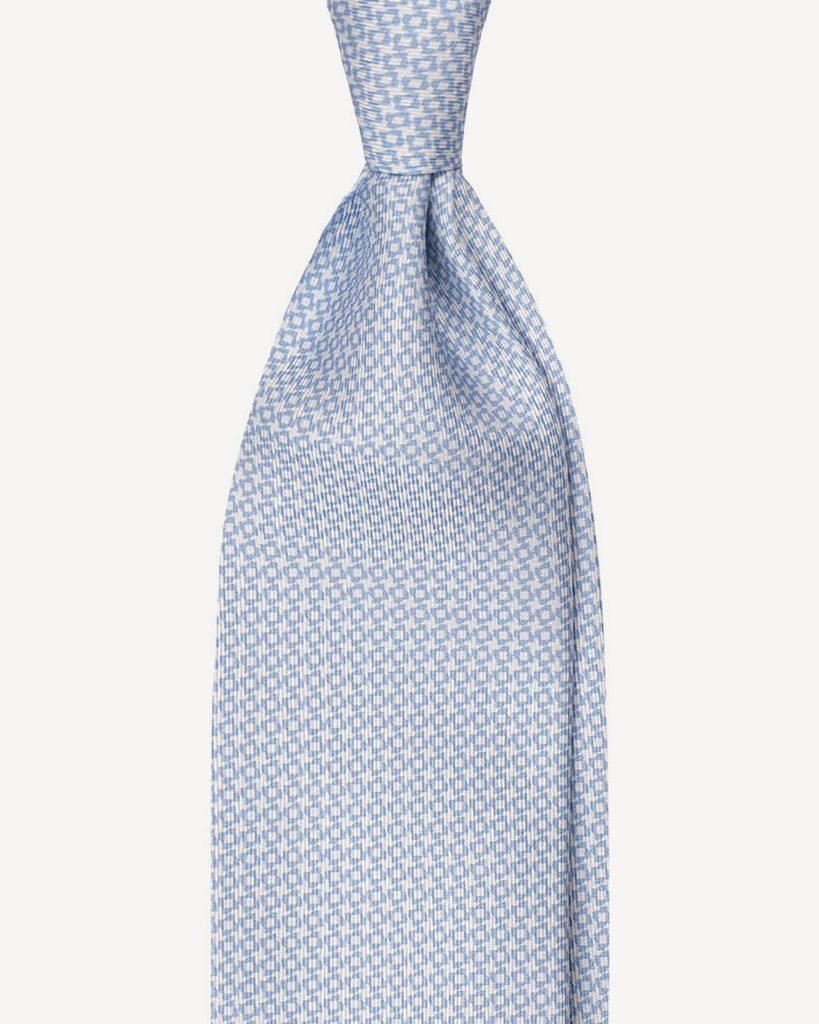 Star Pattern Selftipped Italian Silk Tie - Light Blue