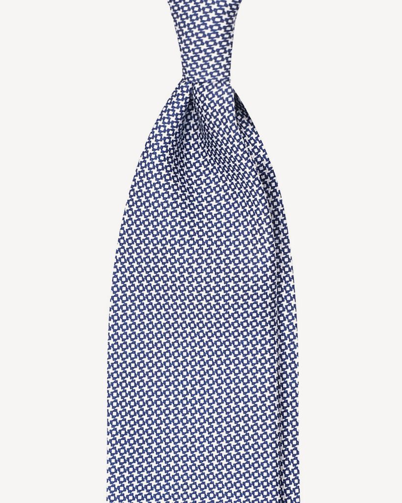 Star Pattern Selftipped Italian Silk Tie - Navy ii